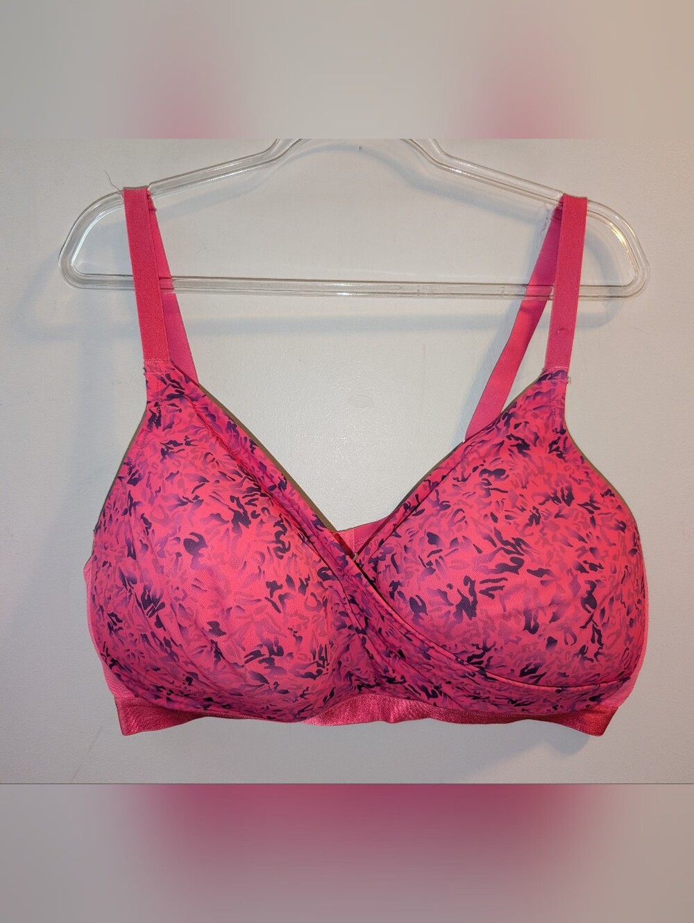 💗 Deesse Lingerie Hot Pink Printed Wireless Bra 46DD Comfy Shirred Mesh Back